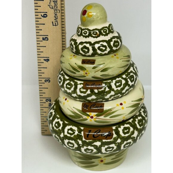Temp-Tations By Tara Stacking Measuring Cups 5 Set Ceramic Green Floral Design - Picture 7 of 8